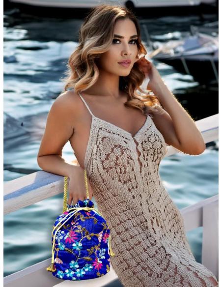 BOLSOS BODA LIMOSNERAS FIESTA AZULONES CON FLORES | BOMBONERAS MUJER
