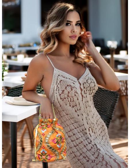 BOLSOS BODA NARANJAS LIMOSNERAS FIESTA CON FLORES | BOMBONERAS MUJER
