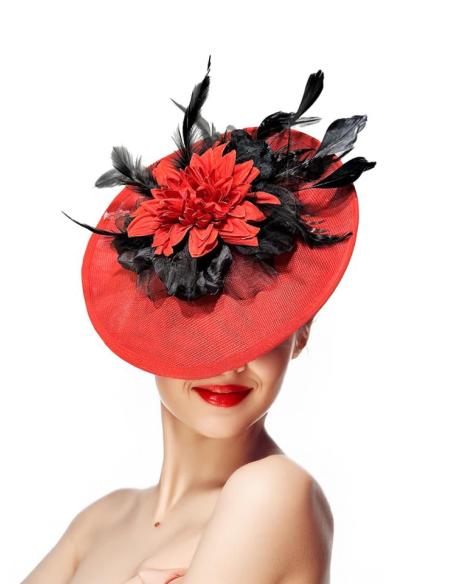 TOCADOS BODA ROJOS Y NEGROS CON PLUMAS Y FLORES | TOCADOS DIA