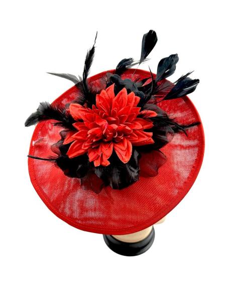 TOCADOS BODA ROJOS Y NEGROS CON PLUMAS Y FLORES | TOCADOS DIA