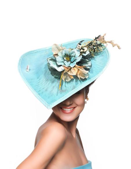 TOCADOS BODA AZULES CLARO CON FLORES SECAS | TOCADOS MUJER