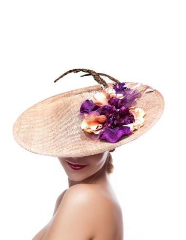 TOCADOS ROSAS Y MORADOS PAMELA CON PLUMAS FAISAN | TOCADOS BODA