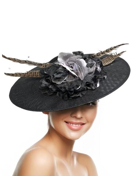 TOCADOS NEGROS Y GRISES PAMELA CON PLUMAS FAISAN | TOCADOS BODA