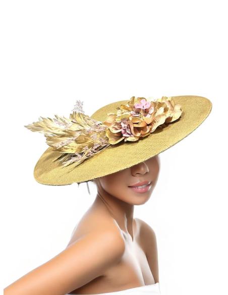 TOCADOS BODAS PAMELA DORADA CON FLORES Y PLUMAS | DISEÑOS PROPIOS