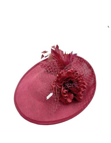 TOCADOS BODA DE DIA GRANATES CON PLUMAS Y FLORES | TOCADOS MUJER
