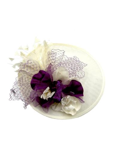TOCADO PARA BODAS DE DIA BEIGE NATURAL Y MORADO | TOCADOS INVITADA