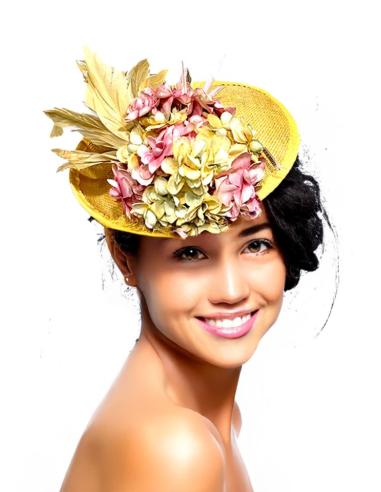 TOCADOS AMARILLOS Y ROSAS DE FLORES SECAS Y PLUMAS | TOCADOS PEQUEÑOS