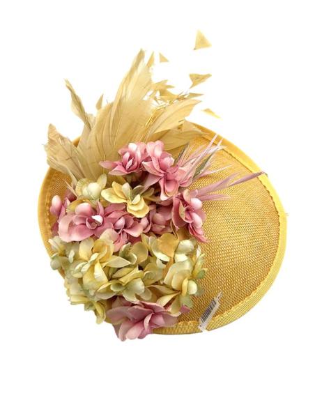 TOCADOS AMARILLOS Y ROSAS DE FLORES SECAS Y PLUMAS | TOCADOS PEQUEÑOS