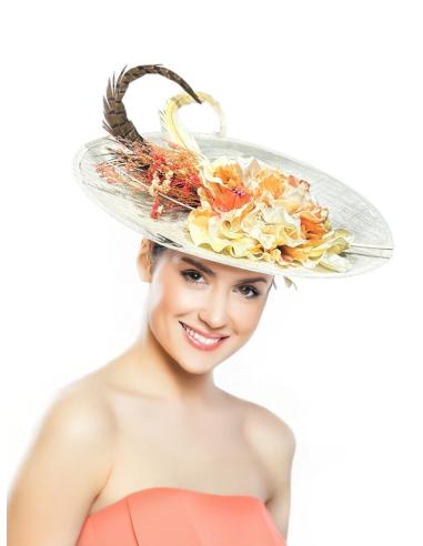 TOCADOS BODA BEIGE NATURAL CON PLUMAS DE FAISAN | PAMELAS DIA