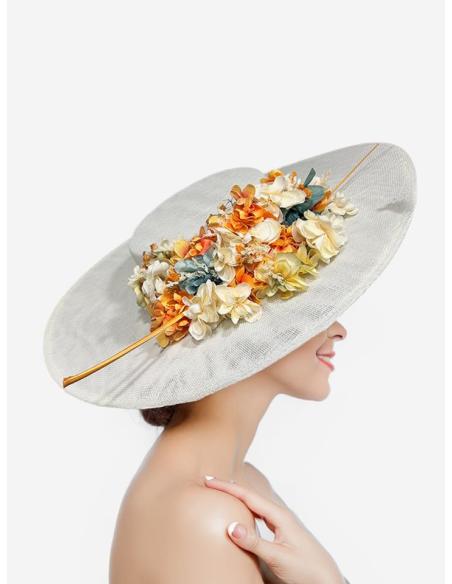 TOCADOS BODA BLANCOS ROTO CON ELEGANTES FLORES | PAMELAS DE DIA
