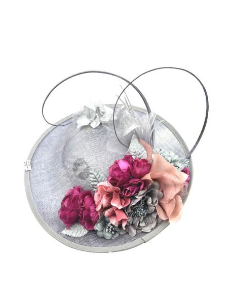 TOCADOS GRISES CON FLORES BUGAMBILIAS Y ROSAS | TOCADOS BODA