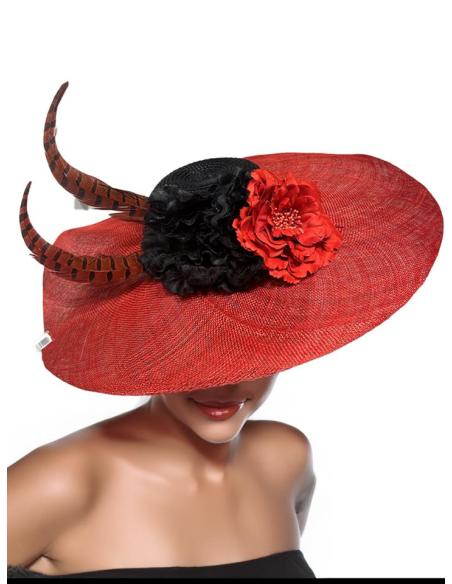 TOCADOS ROJOS Y NEGROS PAMELA PARA BODAS DE DIA | TOCADOS MUJER