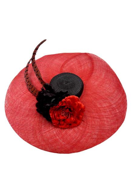 TOCADOS ROJOS Y NEGROS PAMELA PARA BODAS DE DIA | TOCADOS MUJER