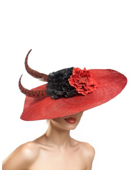 TOCADOS ROJOS Y NEGROS PAMELA PARA BODAS DE DIA | TOCADOS MUJER
