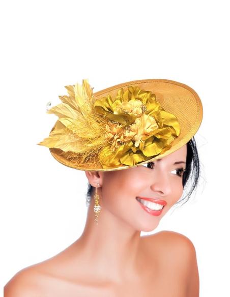 TOCADOS BODA MOSTAZAS CON PLUMAS Y FLORES | TOCADOS DIA