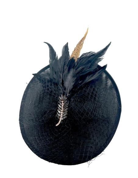 TOCADOS NEGROS PARA BODAS CON PLUMAS Y PEDRERIA | TOCADOS MUJER