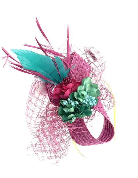 TOCADOS BODA PEQUEÑOS FUCSIAS Y VERDES CON LAZADA | DIADEMAS FIESTA