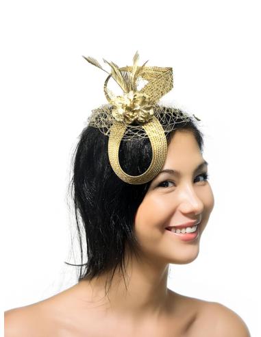 TOCADOS BODA PEQUEÑOS DORADOS CON LAZADA Y PLUMAS | DIADEMAS FIESTA