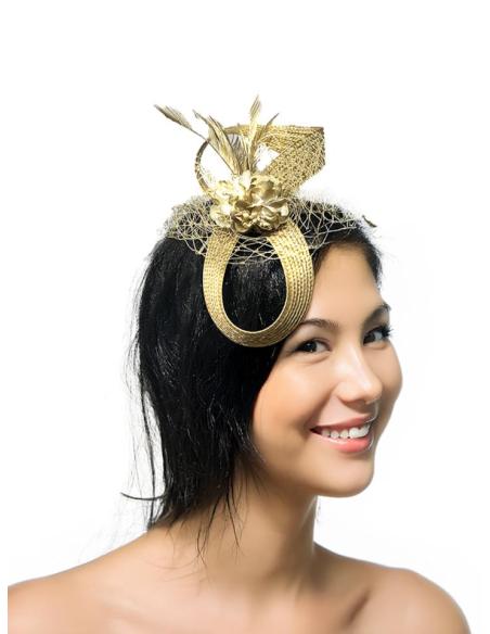 TOCADOS BODA PEQUEÑOS DORADOS CON LAZADA Y PLUMAS | DIADEMAS FIESTA