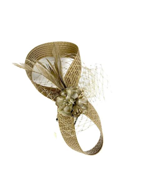 TOCADOS BODA PEQUEÑOS DORADOS CON LAZADA Y PLUMAS | DIADEMAS FIESTA