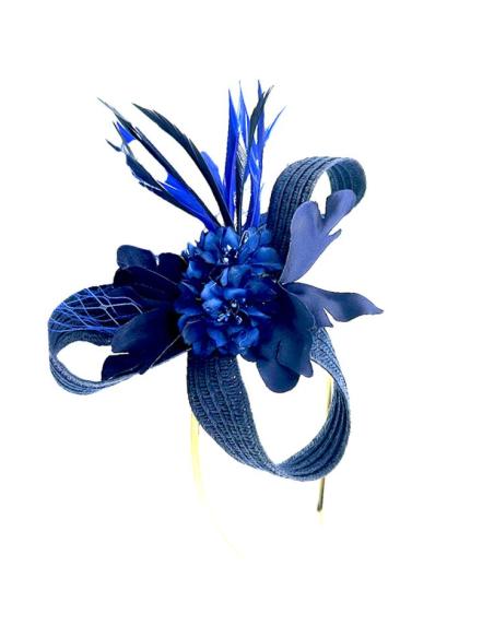 TOCADOS BODA PEQUEÑOS AZULES MARINO CON LAZADA | DIADEMAS FIESTA