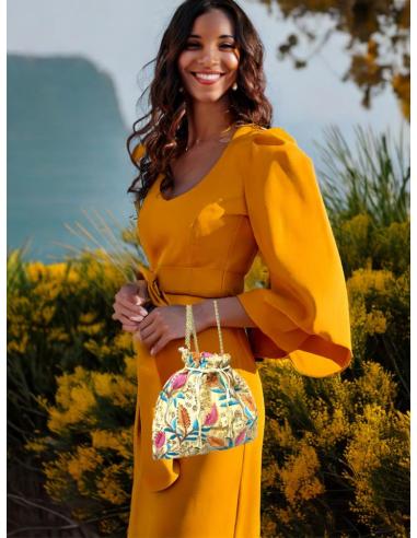 BOLSOS BEIGE TOSTADO Y DORADOS LIMOSNERAS FLORES | BOMBONERAS BODAS