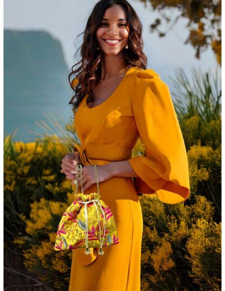 BOLSOS MUJER AMARILOS LIMOSNERAS BODA CON FLORES | BOMBONERAS BODAS