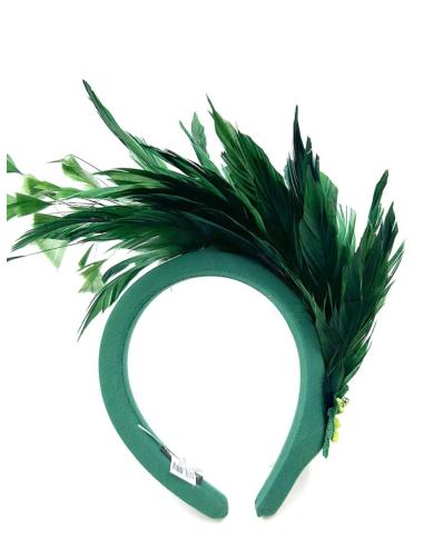 Tocado Verde Y Rosa Con Flores Y Plumas|Pamelas Y Tocados Para Madrinas