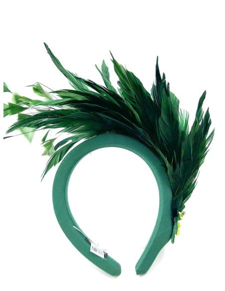 DIADEMAS VERDES BOTELLA CON PLUMAS PARA BODAS | TOCADOS MUJER