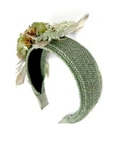 DIADEMAS INVITADA BODA VERDES SECO CON PLUMAS | TOCADOS MUJER