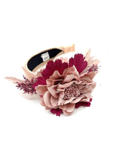 DIADEMAS BODA ROSAS Y BUGAMBILIAS DE FLOR Y PLUMAS | TOCADOS MUJER