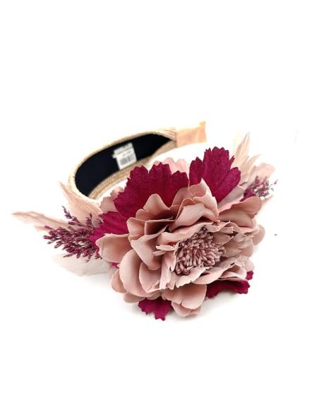 DIADEMAS BODA ROSAS Y BUGAMBILIAS DE FLOR Y PLUMAS | TOCADOS MUJER