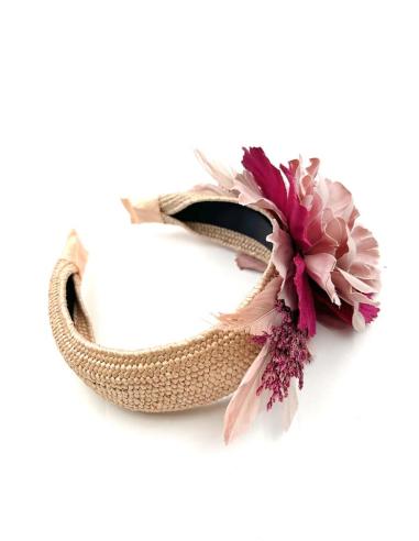 DIADEMAS BODA ROSAS Y BUGAMBILIAS DE FLOR Y PLUMAS | TOCADOS MUJER