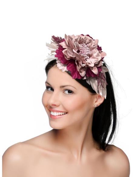 DIADEMAS BODA ROSAS Y BUGAMBILIAS DE FLOR Y PLUMAS | TOCADOS MUJER