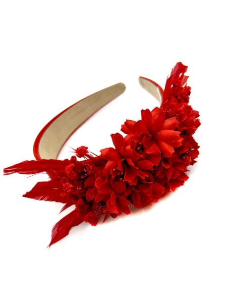 DIADEMAS INVITADA BODA ROJAS DE PLUMAS Y FLORES | TOCADOS MUJER