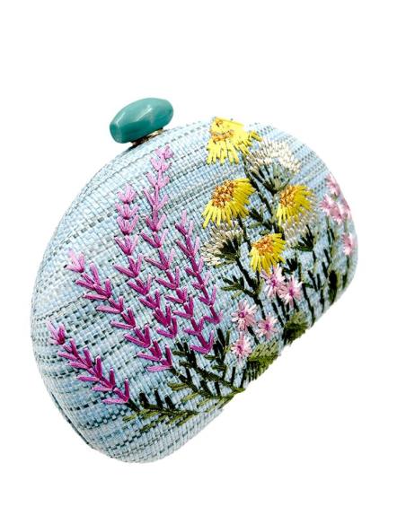 BOLSOS BODA AZULES CLARO ESTILO RAFIA DECORADOS | BOLSOS DE FIESTA
