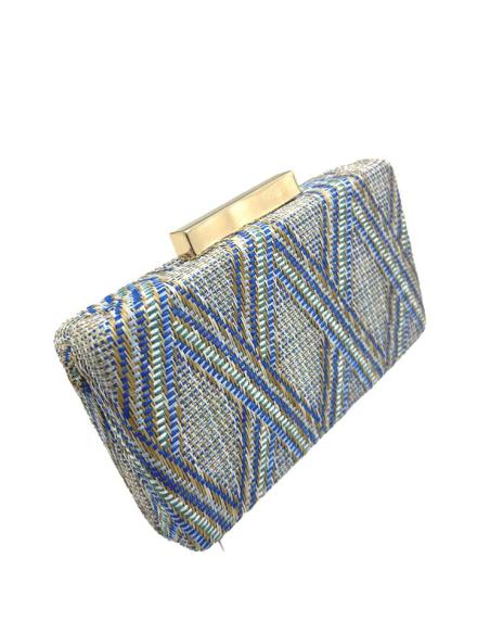 BOLSOS BODA AZULES ESTILO RAFIA CLUTCH ESTAMPADO | BOLSOS DE FIESTA