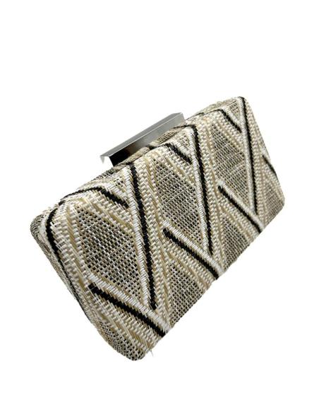 BOLSOS BODA BLANCOS NEGROS Y BEIGE RAFIA ESTAMPADA | BOLSOS DE FIESTA