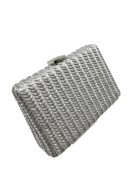 BOLSOS PLATEADOS DE INVITADA BODAS TEJIDO ESPIGA | BOLSOS DE FIESTA