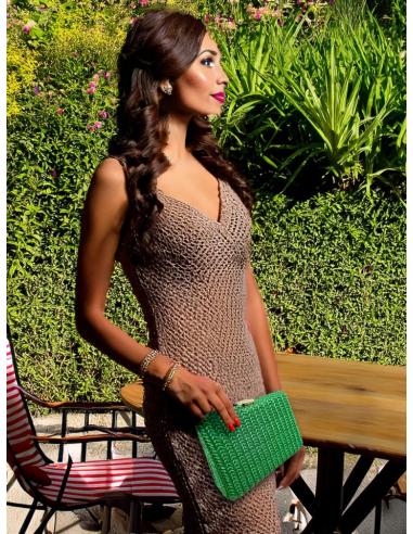 BOLSOS VERDES DE INVITADA DE BODAS TEJIDO ESPIGA | BOLSOS DE FIESTA