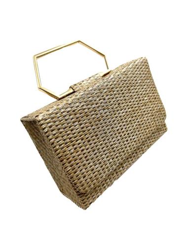 BOLSOS ORO ROSA ESTILO RAFIA CON ASA DORADA | BOLSOS INVITADA