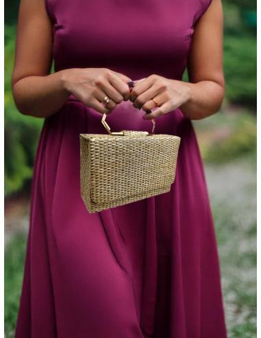 BOLSOS ORO ROSA ESTILO RAFIA CON ASA DORADA | BOLSOS INVITADA