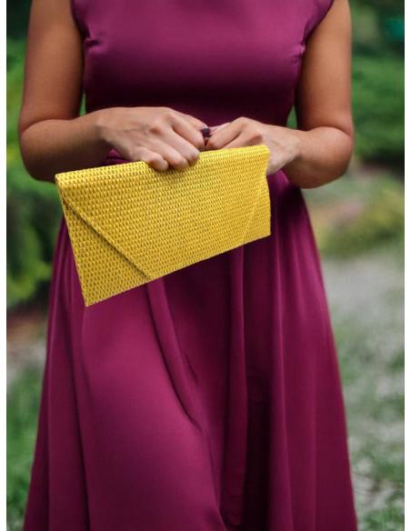 BOLSOS BODA MOSTAZAS CARTERA ELEGANTE TIPO RAFIA | BOLSOS DE FIESTA