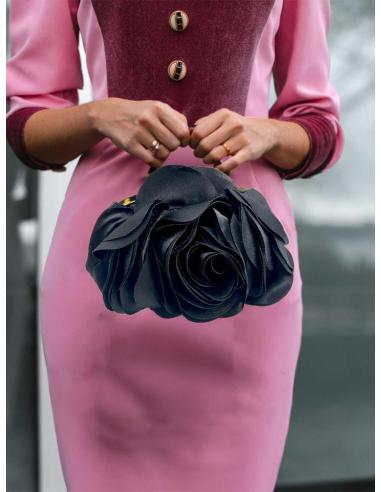 BOLSOS NEGROS ELEGANTES FLOR VISTOSA Y BOQUILLA | BOLSOS DE FIESTA