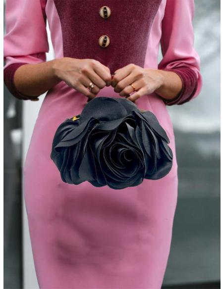 BOLSOS NEGROS ELEGANTES FLOR VISTOSA Y BOQUILLA | BOLSOS DE FIESTA