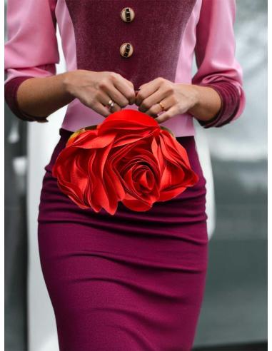 BOLSOS ROJOS ELEGANTES CON FLOR VISTOSA Y BOQUILLA | BOLSOS DE FIESTA