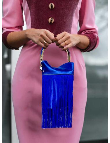 BOLSOS BODA AZULONES DE ASA RIGIDA Y FLECOS SEDA | BOLSOS DE FIESTA