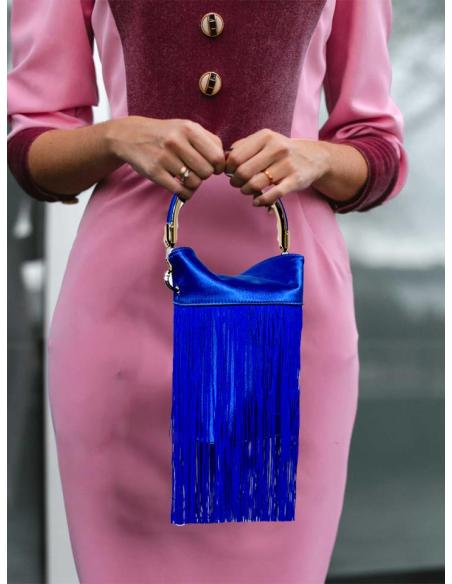 BOLSOS BODA AZULONES DE ASA RIGIDA Y FLECOS SEDA | BOLSOS DE FIESTA