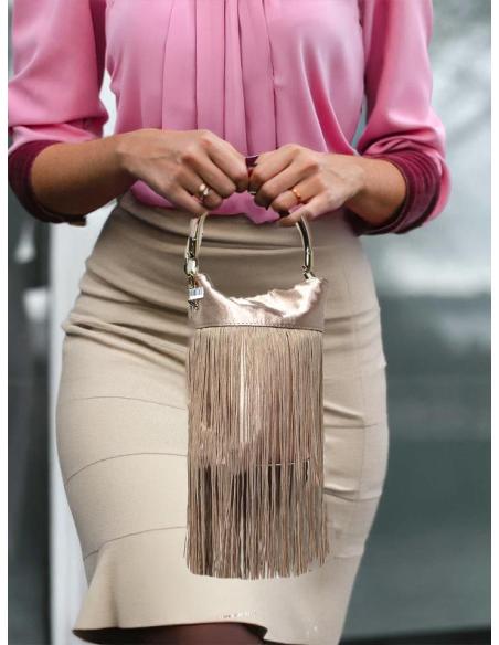 BOLSOS BODA ROSAS DE ASA RIGIDA Y FLECOS SEDA | BOLSOS DE FIESTA