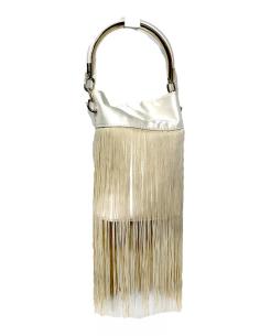 BOLSOS BODA BEIGE DE ASA RIGIDA Y FLECOS SEDA | BOLSOS DE FIESTA